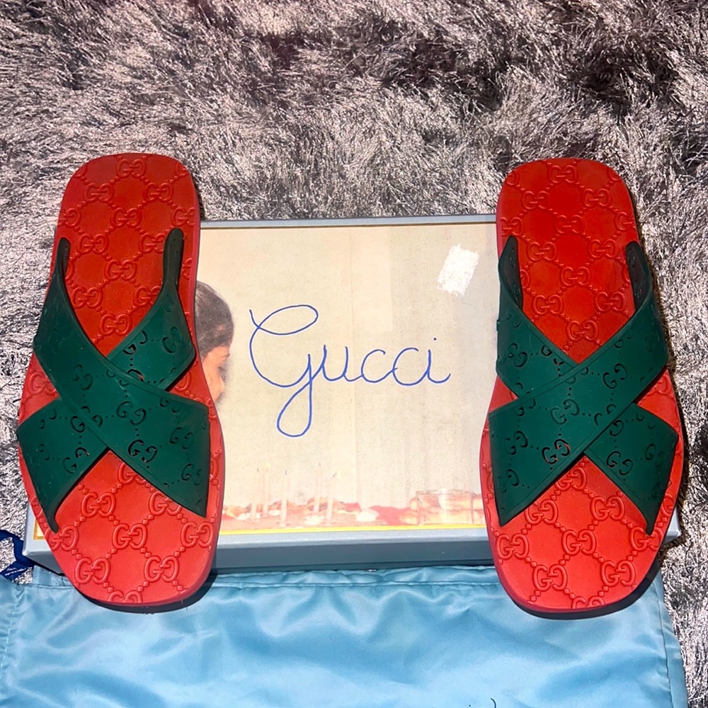 Gucci rubber sole cross cross slides 100% rubber